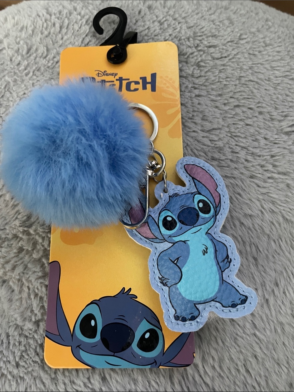 Disney Blue Stitch Pom-Pom Keychain with Stitch Charm
